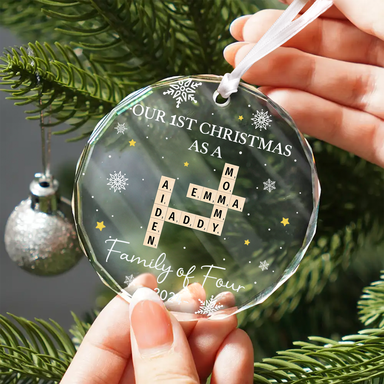 Personalized Christmas Crossword Glass Ornament 2024, Family Gift, New Mom New Dad Gift, GX04-90 - 19Gifts