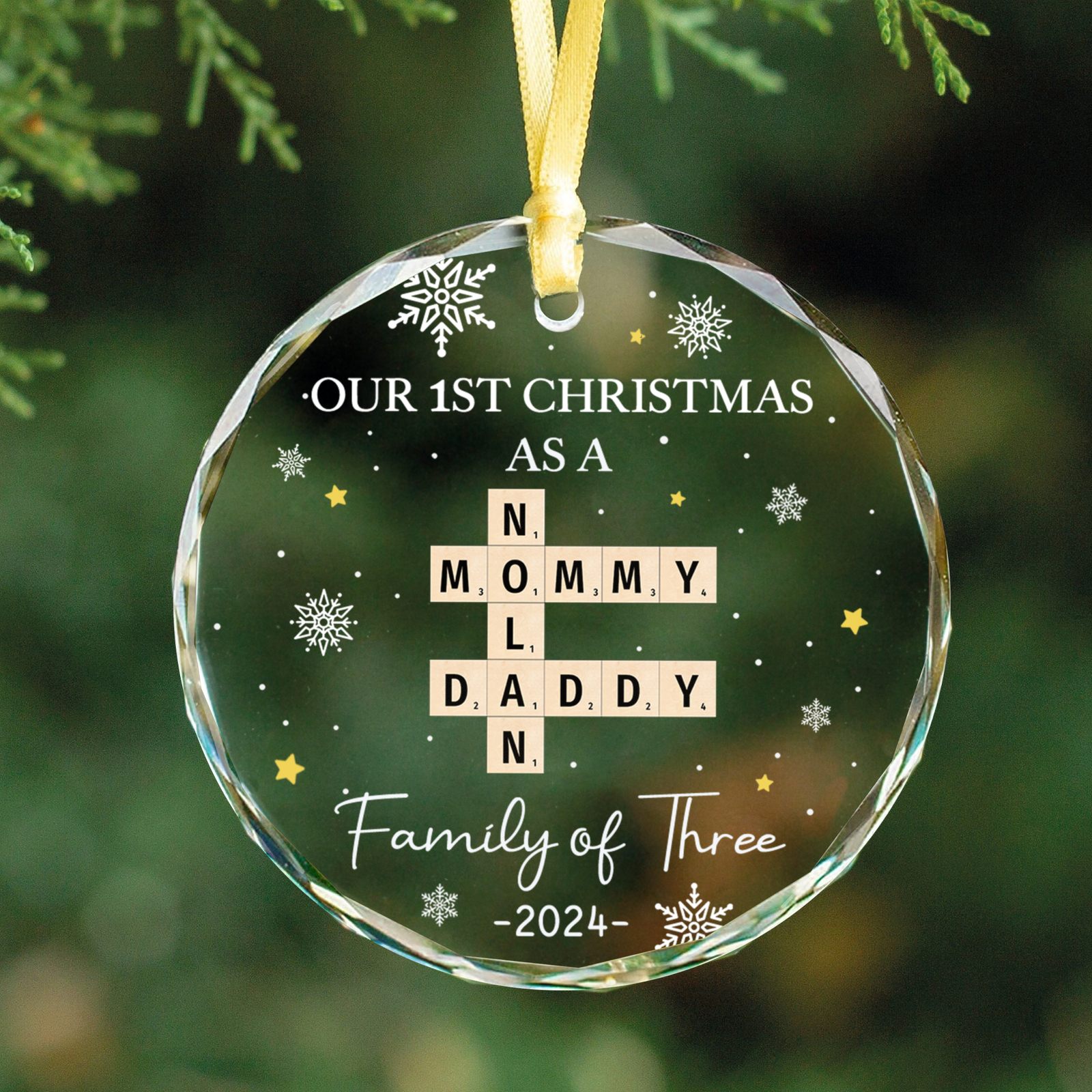 Personalized Christmas Crossword Glass Ornament 2024, Family Gift, New Mom New Dad Gift, GX04-90 - 19Gifts