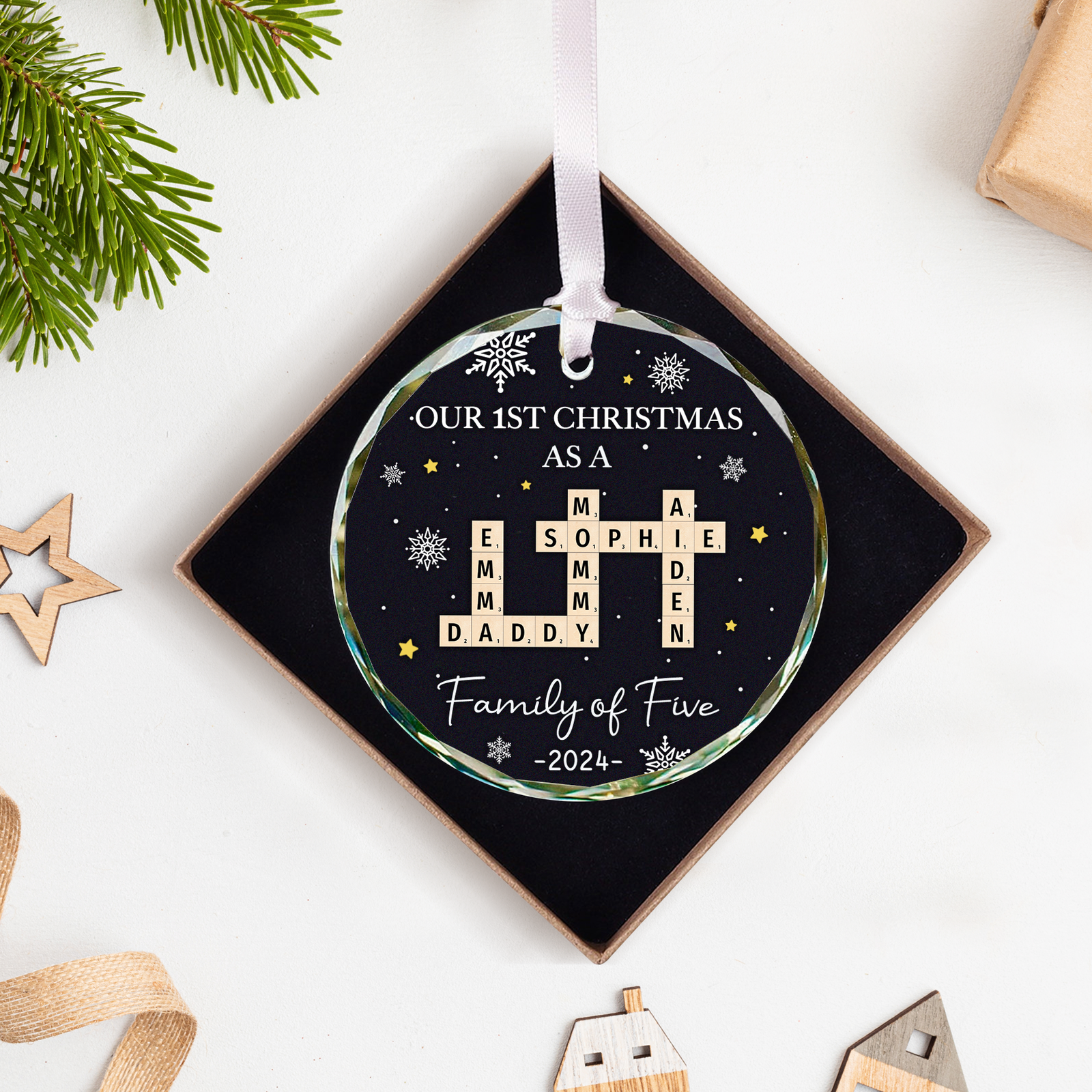Personalized Christmas Crossword Glass Ornament 2024, Family Gift, New Mom New Dad Gift, GX04-90 - 19Gifts