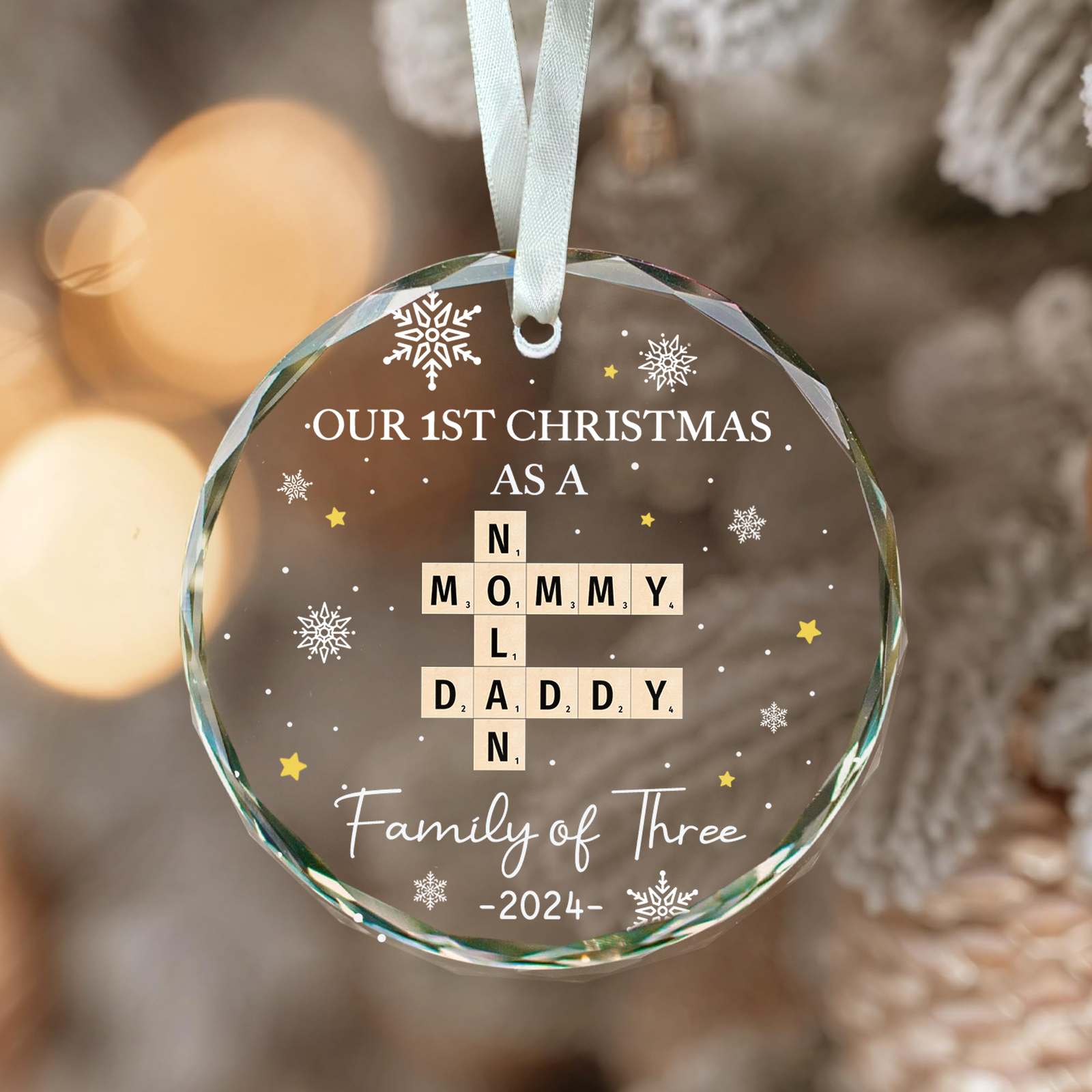 Personalized Christmas Crossword Glass Ornament 2024, Family Gift, New Mom New Dad Gift, GX04-90 - 19Gifts