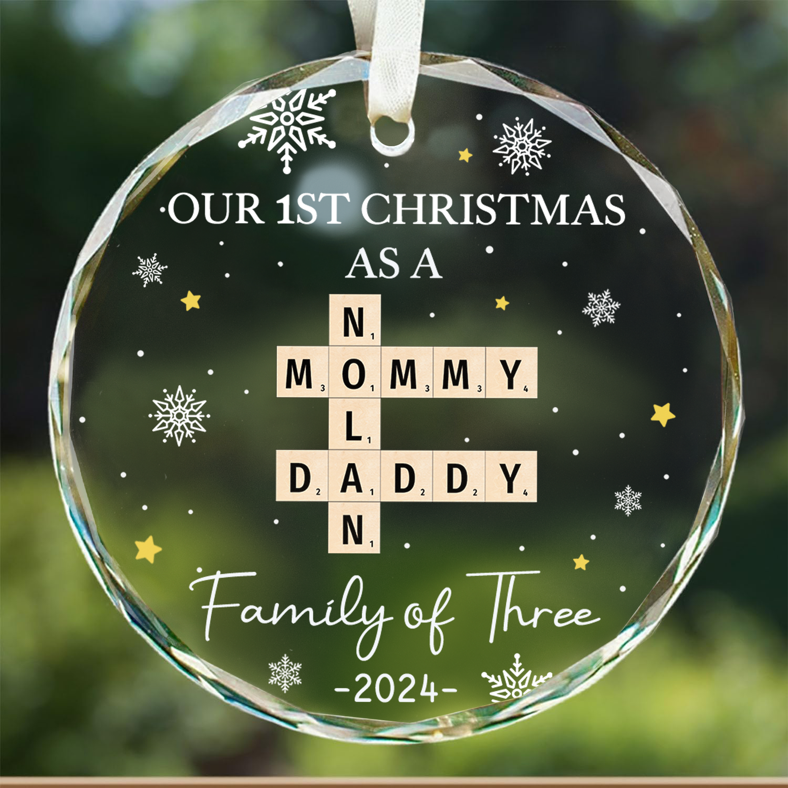 Personalized Christmas Crossword Glass Ornament 2024, Family Gift, New Mom New Dad Gift, GX04-90 - 19Gifts