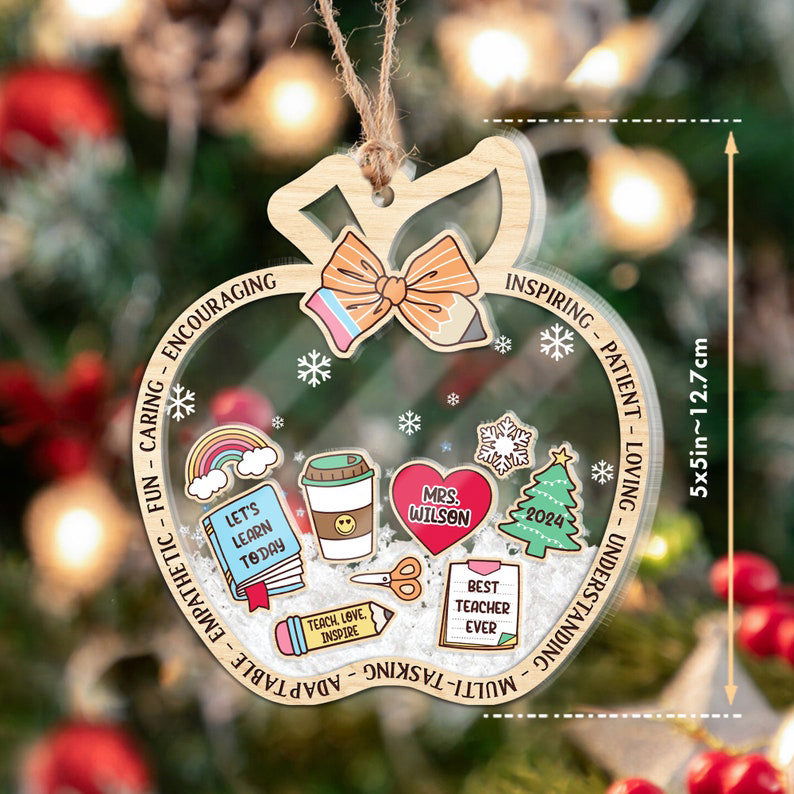 Personalized Christmas Teacher Shaking Ornament, Christmas Gift for Teacher 2024, CF737 - 19Gifts