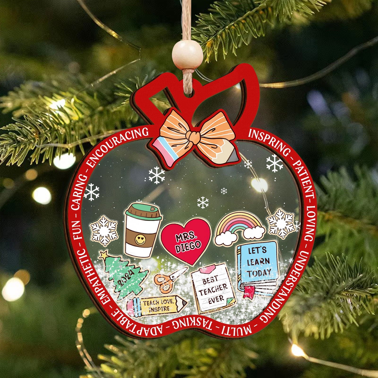 Personalized Christmas Teacher Shaking Ornament, Christmas Gift for Teacher 2024, CF737 - 19Gifts