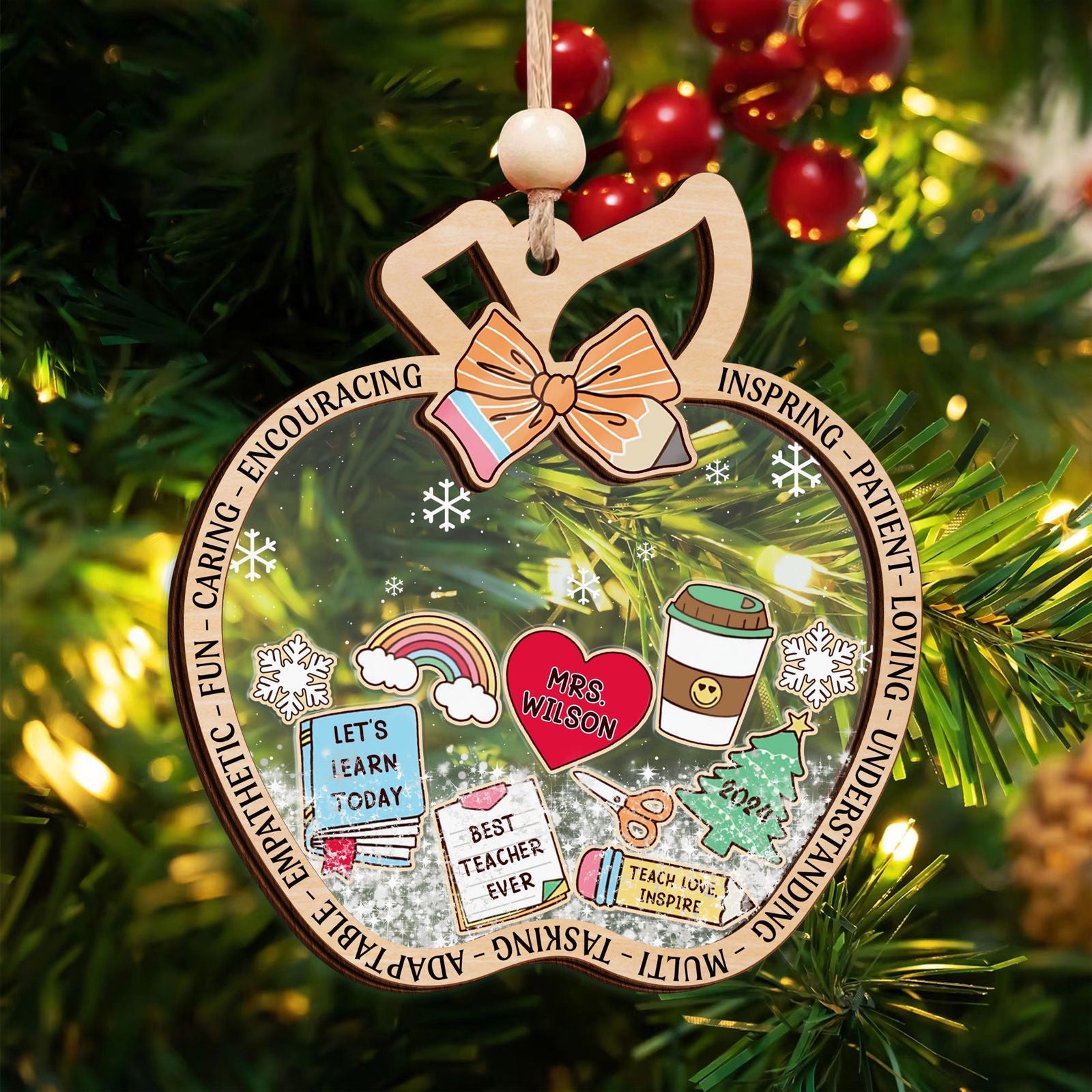 Personalized Christmas Teacher Shaking Ornament, Christmas Gift for Teacher 2024, CF737 - 19Gifts