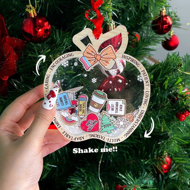 Personalized Christmas Teacher Shaking Ornament, Christmas Gift for Teacher 2024, CF737 - 19Gifts
