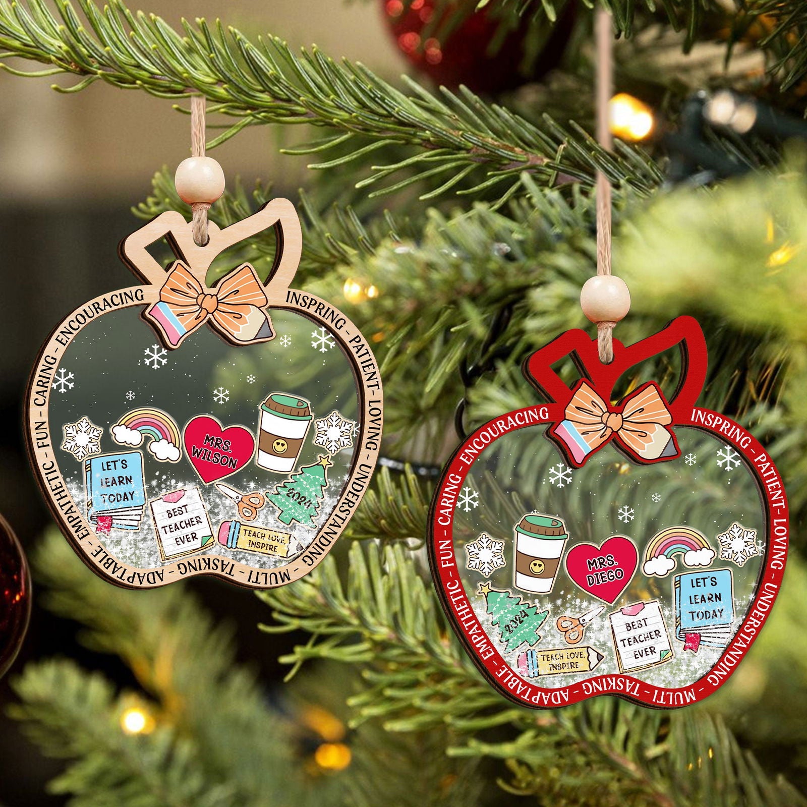 Personalized Christmas Teacher Shaking Ornament, Christmas Gift for Teacher 2024, CF737 - 19Gifts