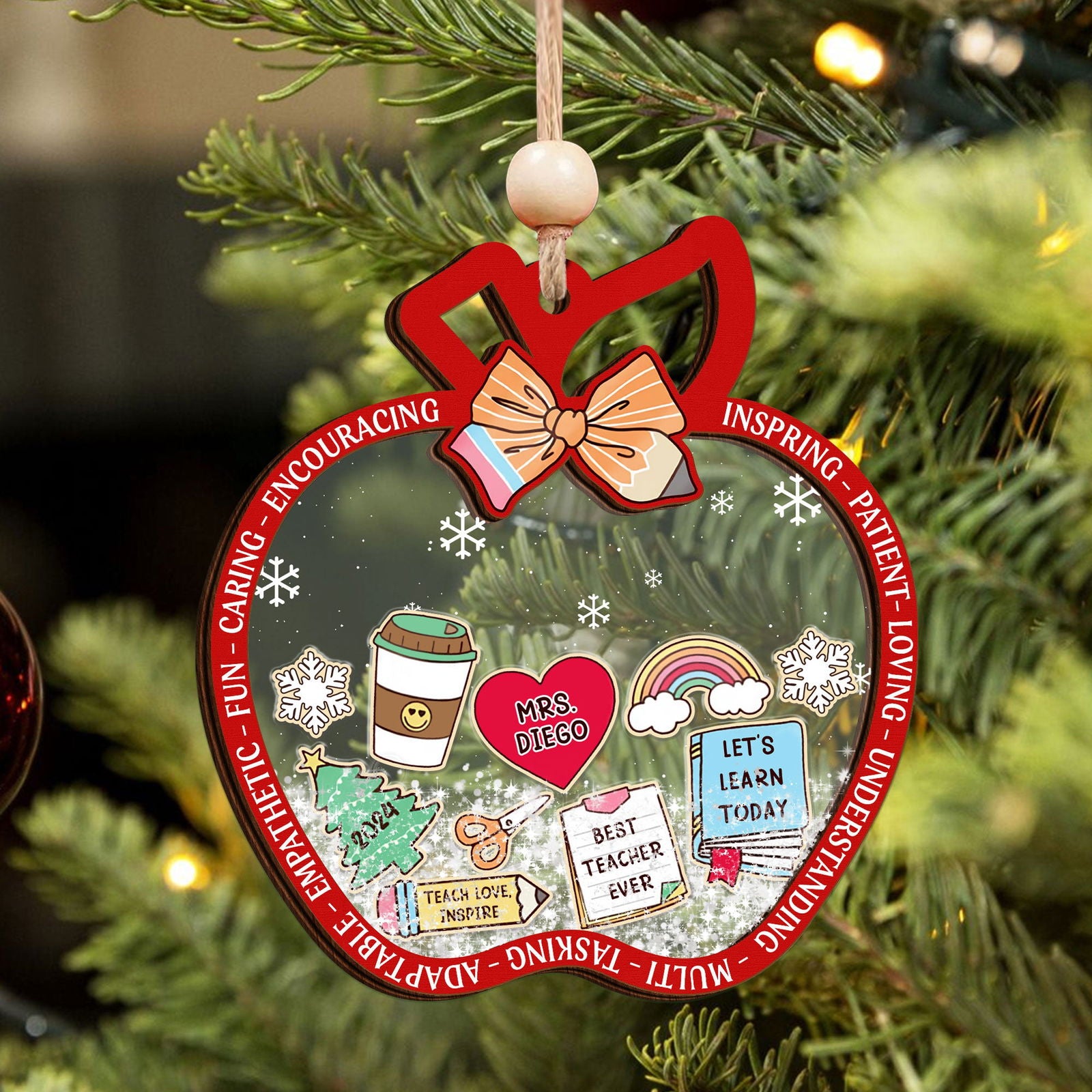 Personalized Christmas Teacher Shaking Ornament, Christmas Gift for Teacher 2024, CF737 - 19Gifts