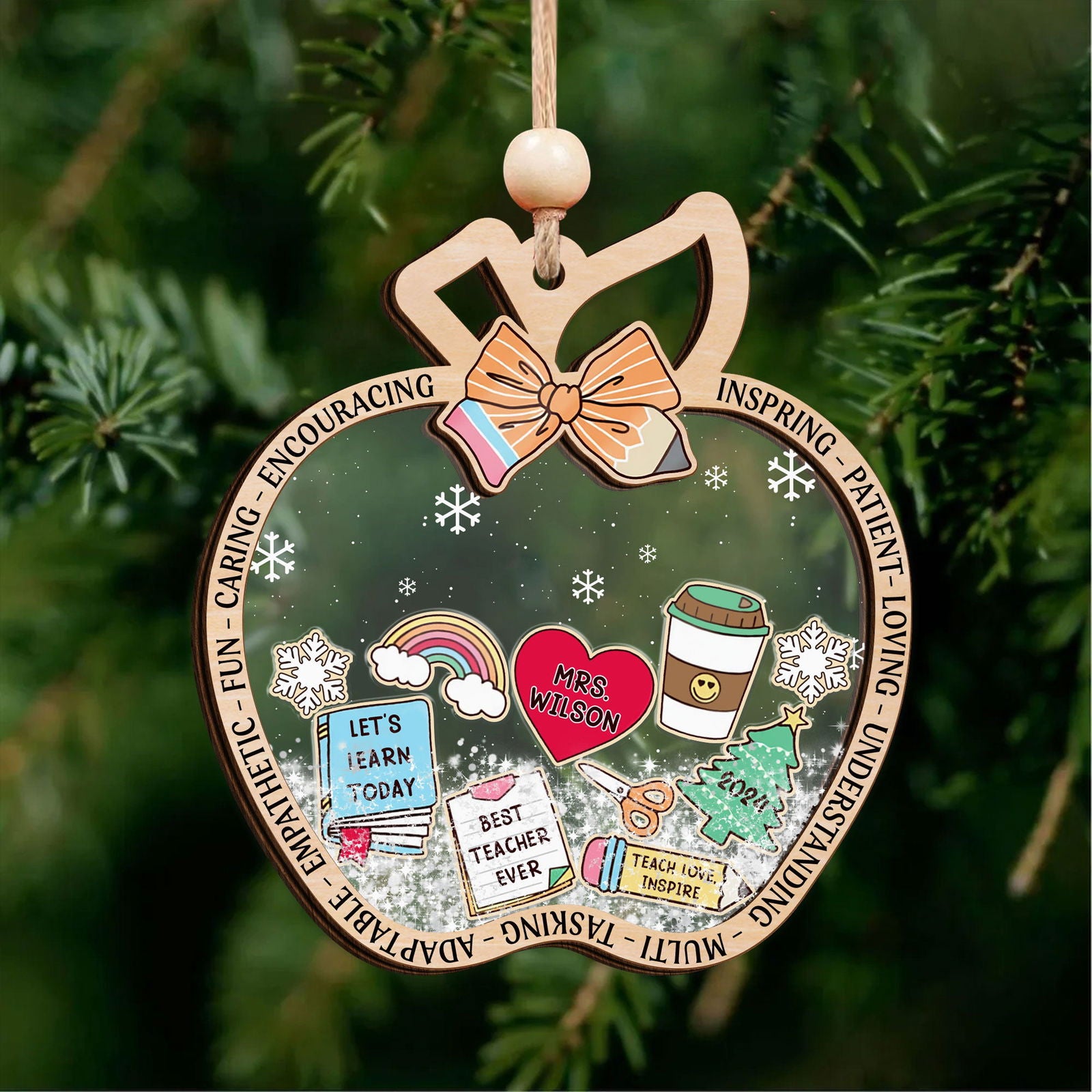 Personalized Christmas Teacher Shaking Ornament, Christmas Gift for Teacher 2024, CF737 - 19Gifts