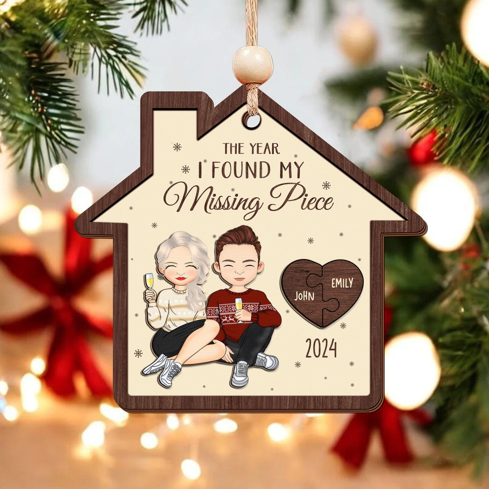 Personalized Couple Ornament, Two Layer Wooden Lover Ornament, CF808 - 19Gifts