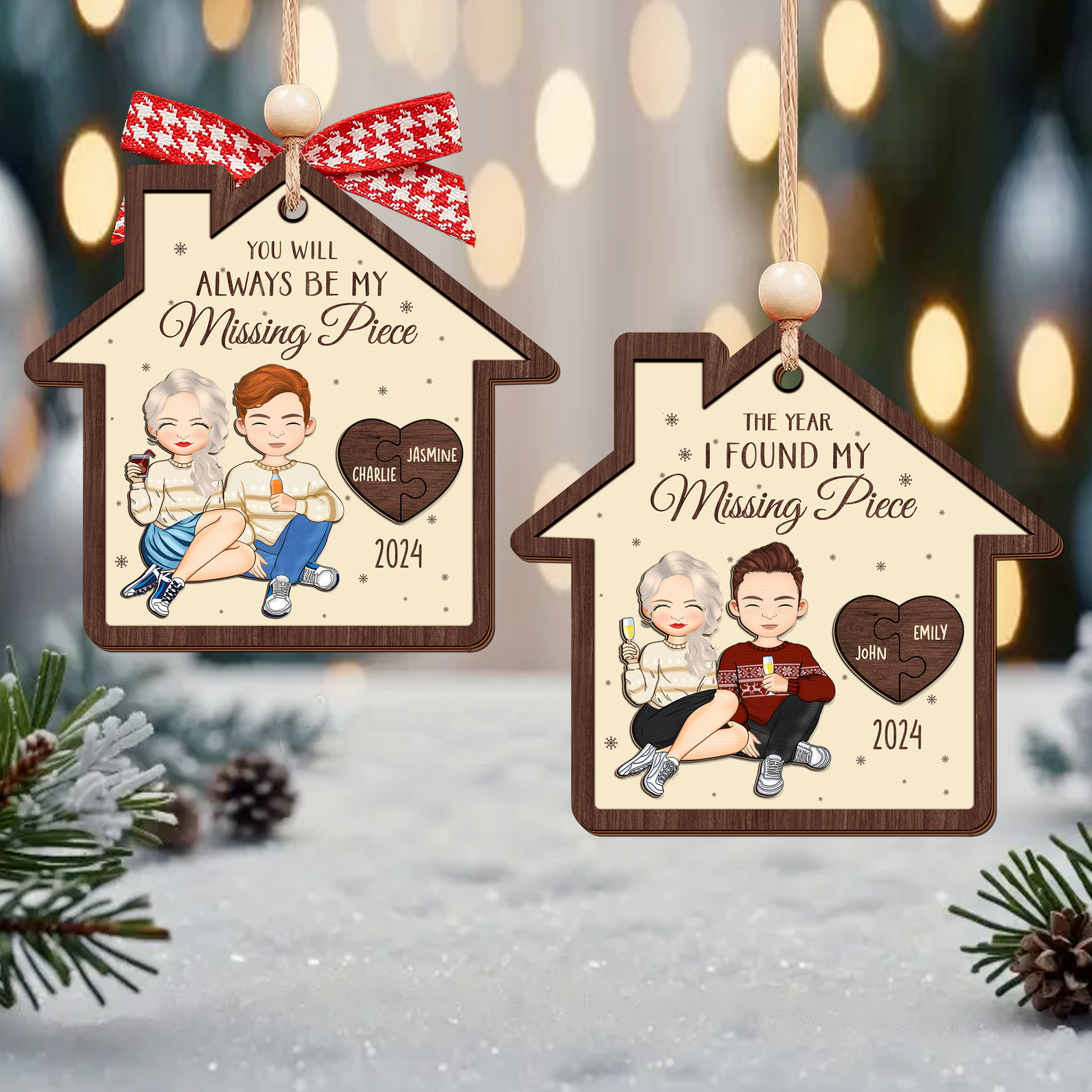 Personalized Couple Ornament, Two Layer Wooden Lover Ornament, CF808 - 19Gifts