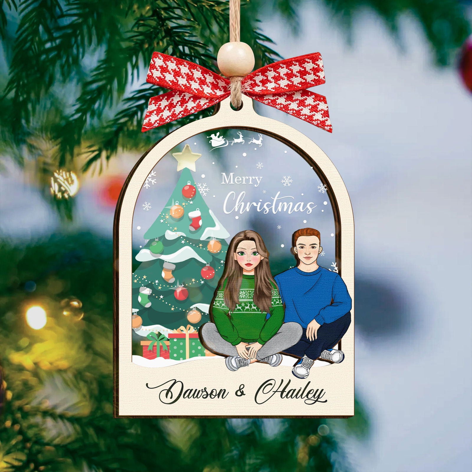 Personalized Couples Christmas Ornament, Two Layer Wooden Ornament, CF742 - 19Gifts