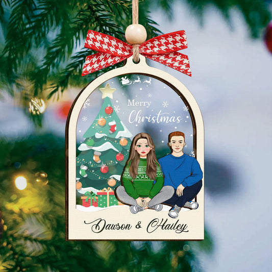 Personalized Couples Christmas Ornament, Two Layer Wooden Ornament, CF742 - 19Gifts