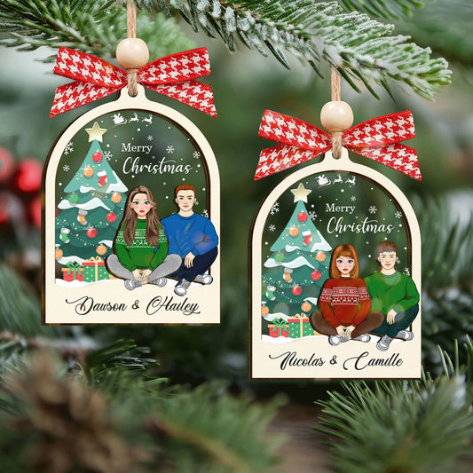 Personalized Couples Christmas Ornament, Two Layer Wooden Ornament, CF742 - 19Gifts