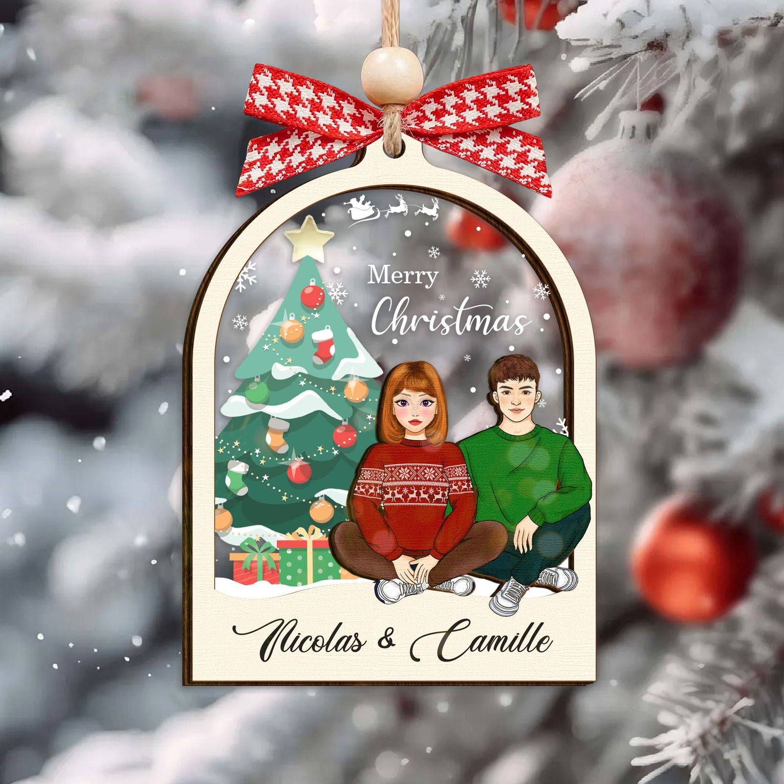 Personalized Couples Christmas Ornament, Two Layer Wooden Ornament, CF742 - 19Gifts
