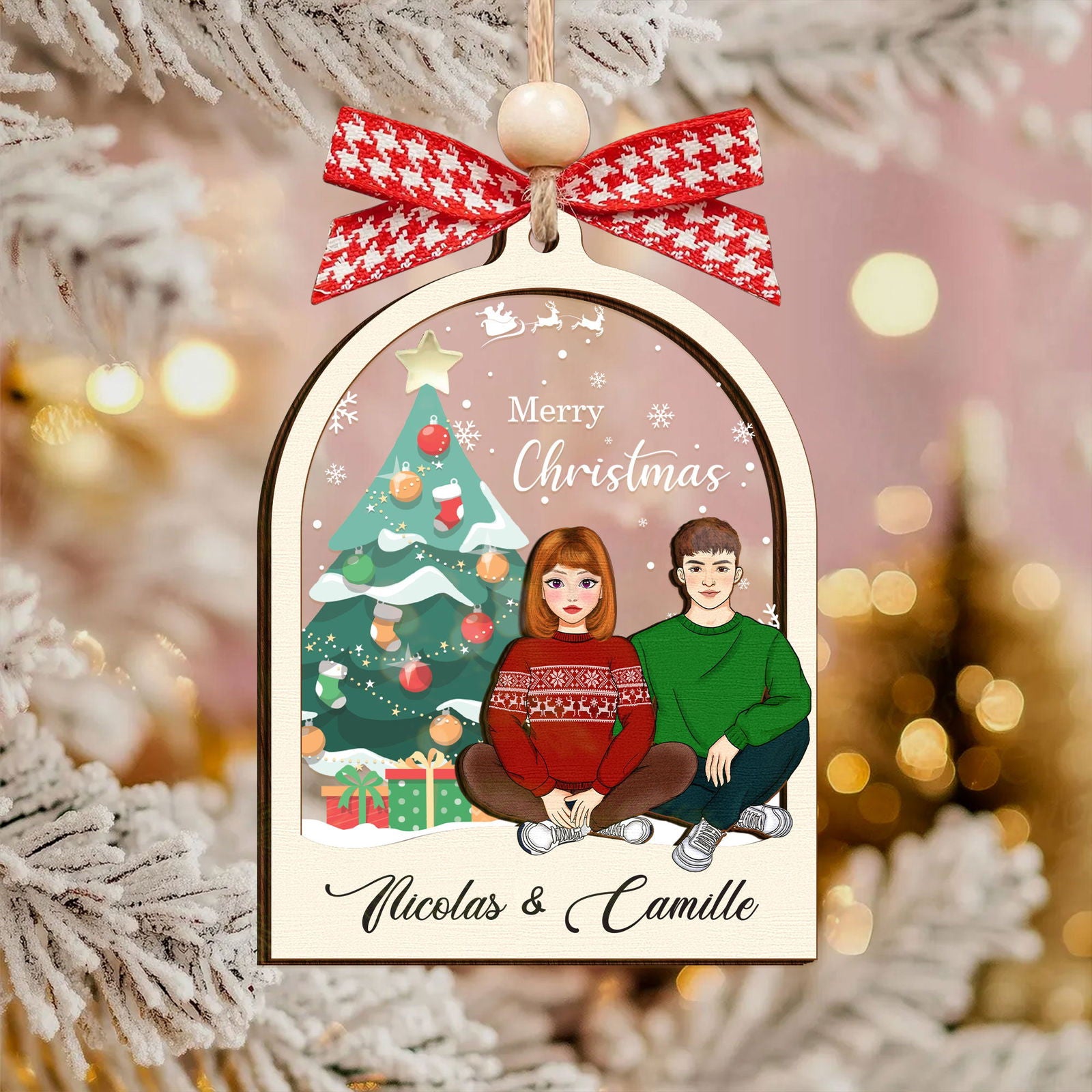 Personalized Couples Christmas Ornament, Two Layer Wooden Ornament, CF742 - 19Gifts