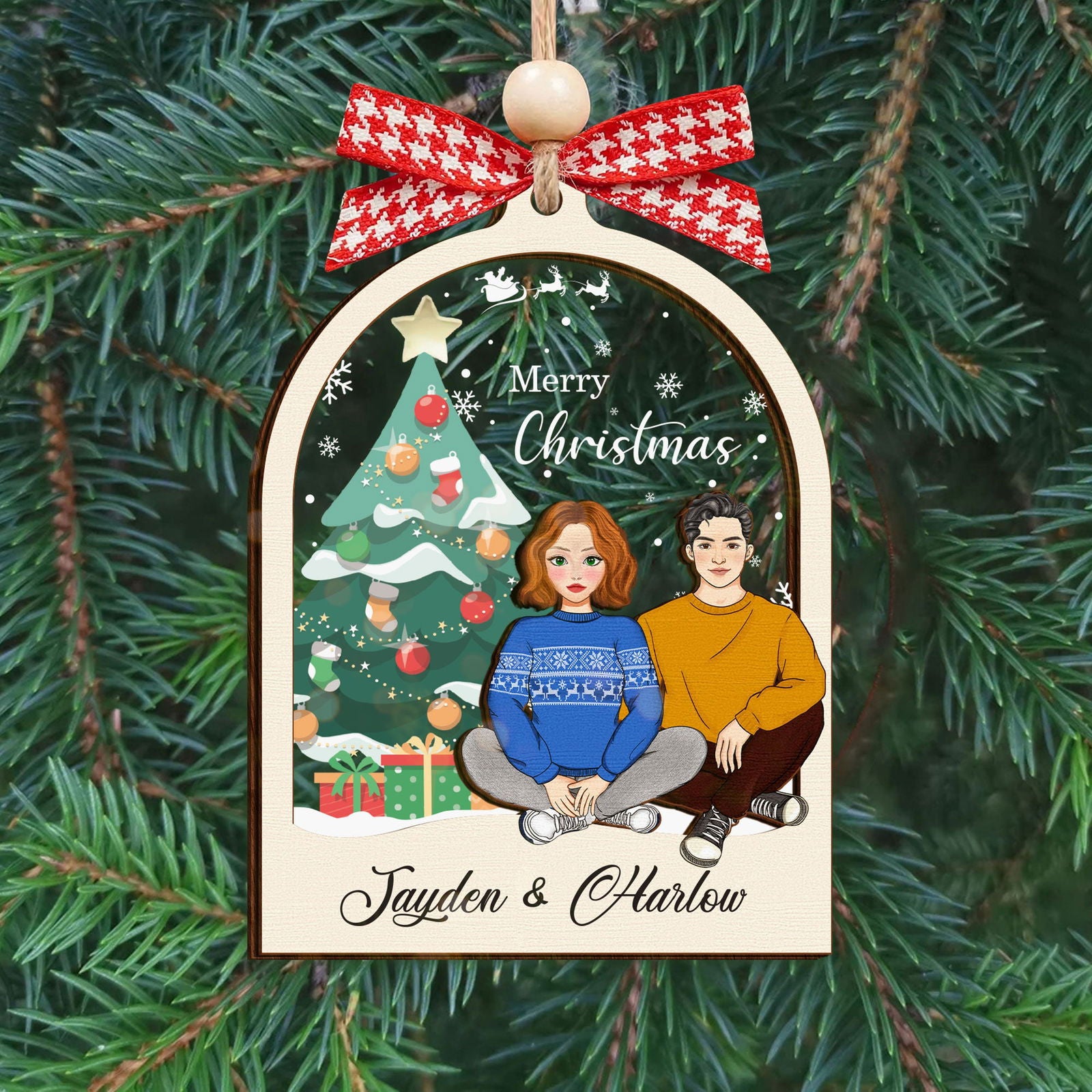 Personalized Couples Christmas Ornament, Two Layer Wooden Ornament, CF742 - 19Gifts