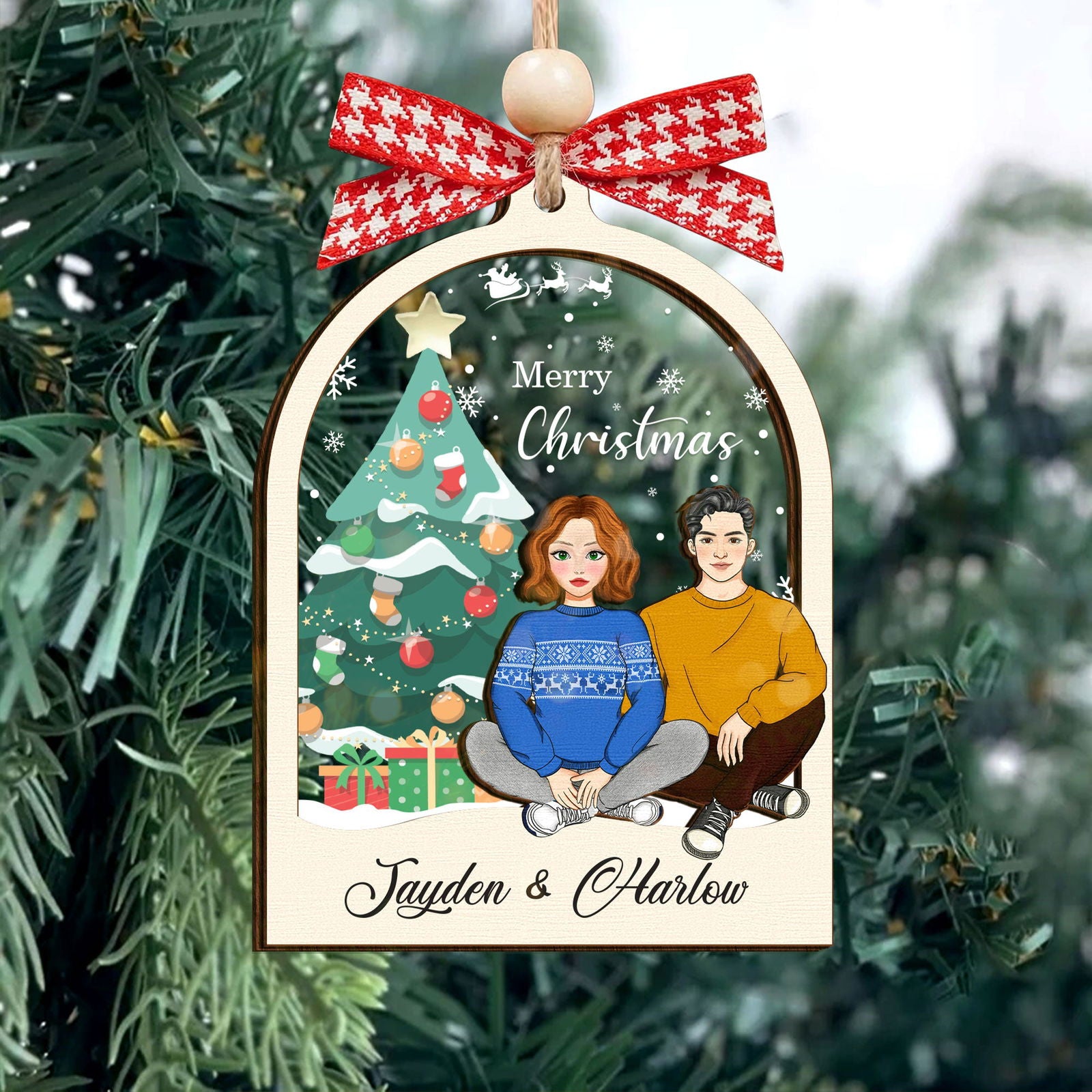 Personalized Couples Christmas Ornament, Two Layer Wooden Ornament, CF742 - 19Gifts