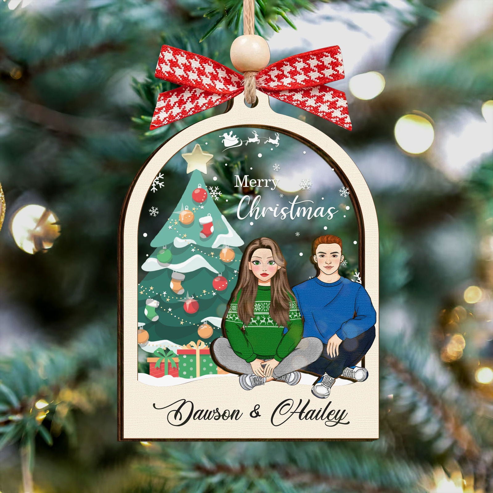Personalized Couples Christmas Ornament, Two Layer Wooden Ornament, CF742 - 19Gifts