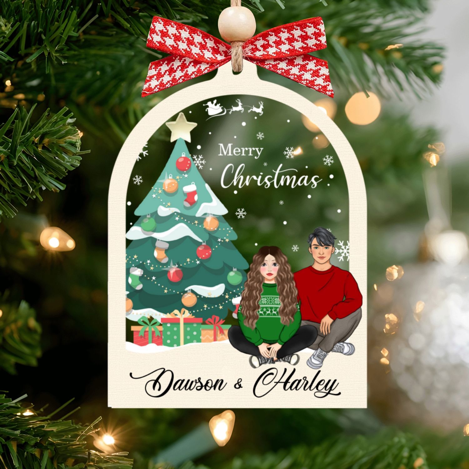 Personalized Couples Christmas Ornament, Two Layer Wooden Ornament, CF742 - 19Gifts
