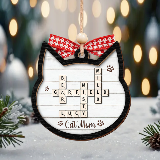 Personalized Crossword Cat Ornament, Pet Lover Ornament, Christmas Ornament CF596 - 19Gifts
