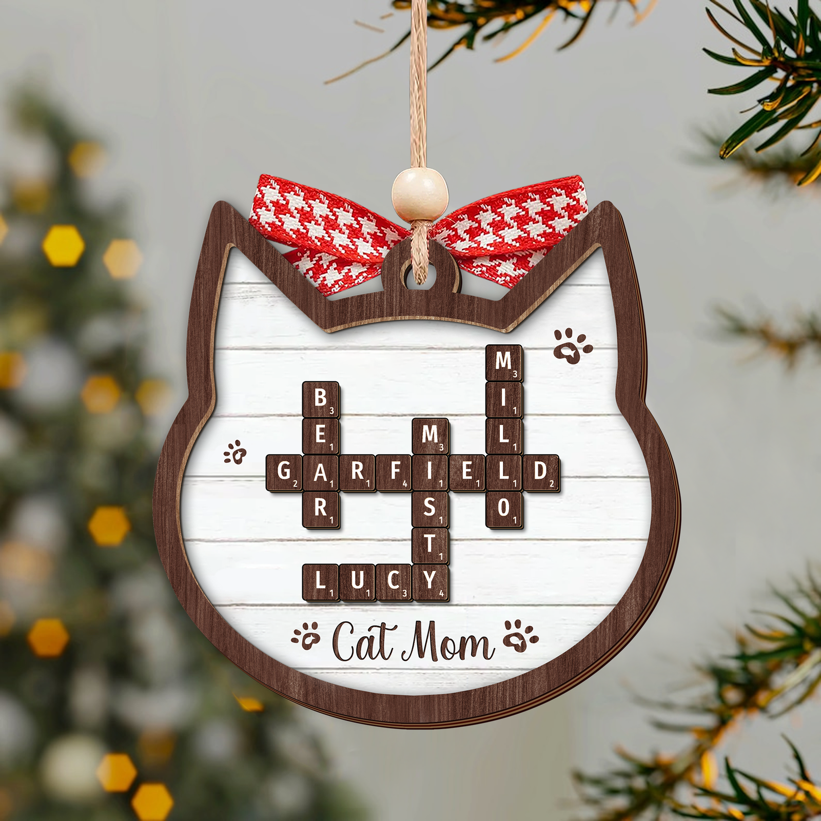 Personalized Crossword Cat Ornament, Pet Lover Ornament, Christmas Ornament CF596 - 19Gifts