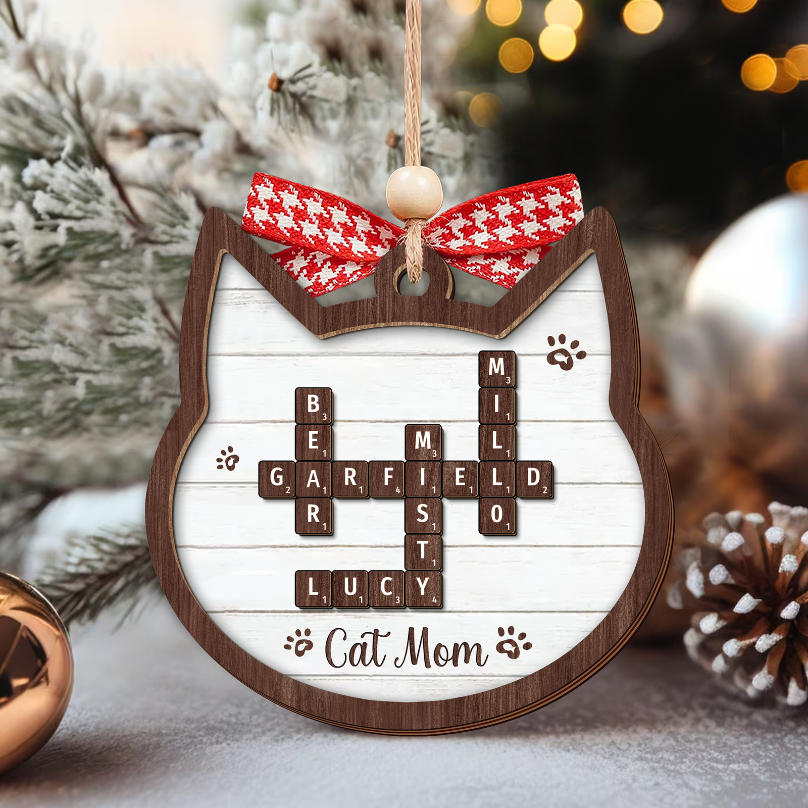 Personalized Crossword Cat Ornament, Pet Lover Ornament, Christmas Ornament CF596 - 19Gifts