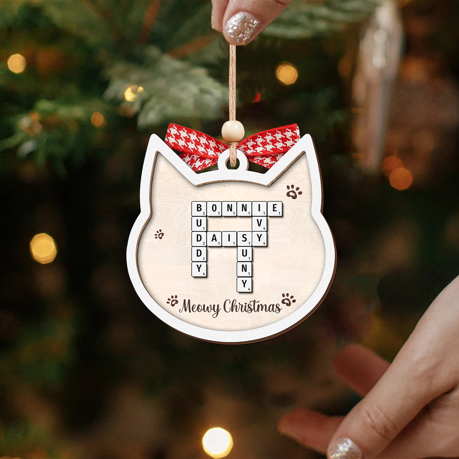 Personalized Crossword Cat Ornament, Pet Lover Ornament, Christmas Ornament CF596 - 19Gifts
