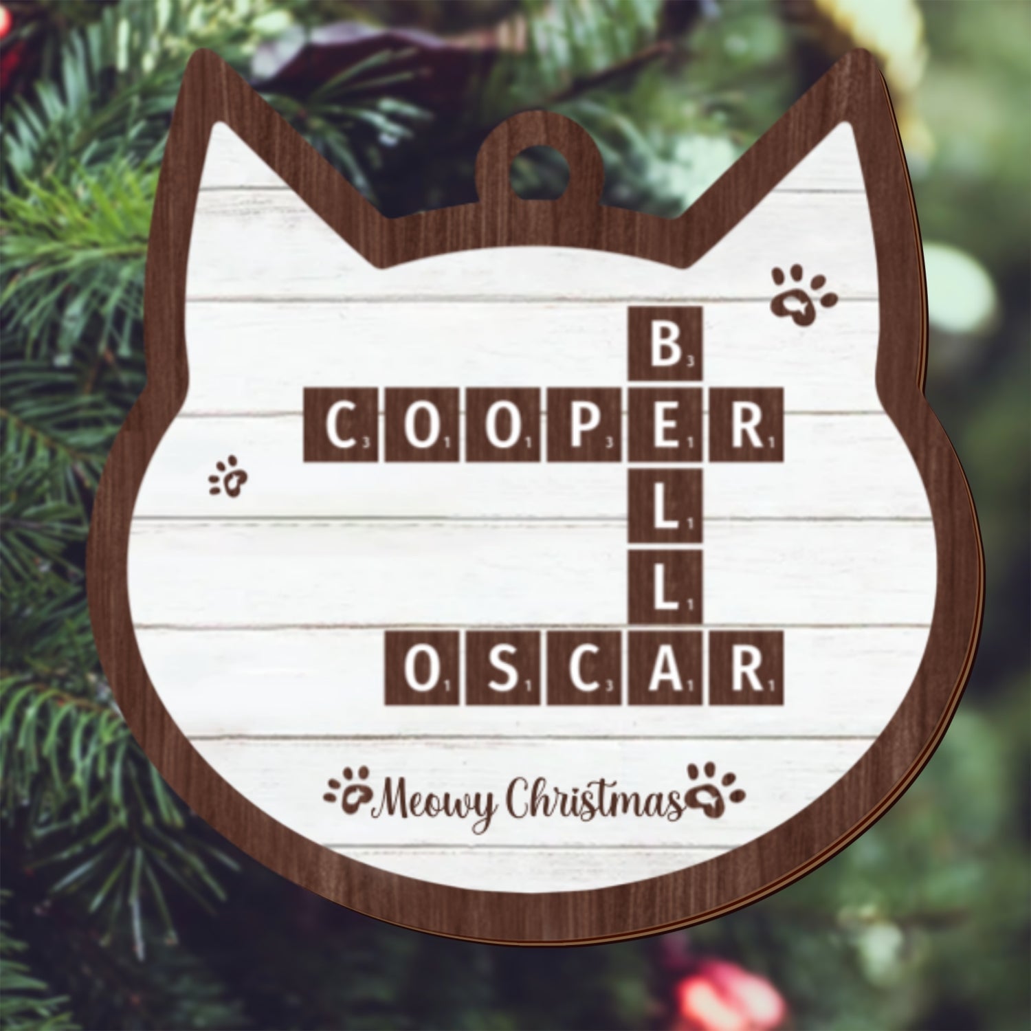 Personalized Crossword Cat Ornament, Pet Lover Ornament, Christmas Ornament CF596 - 19Gifts
