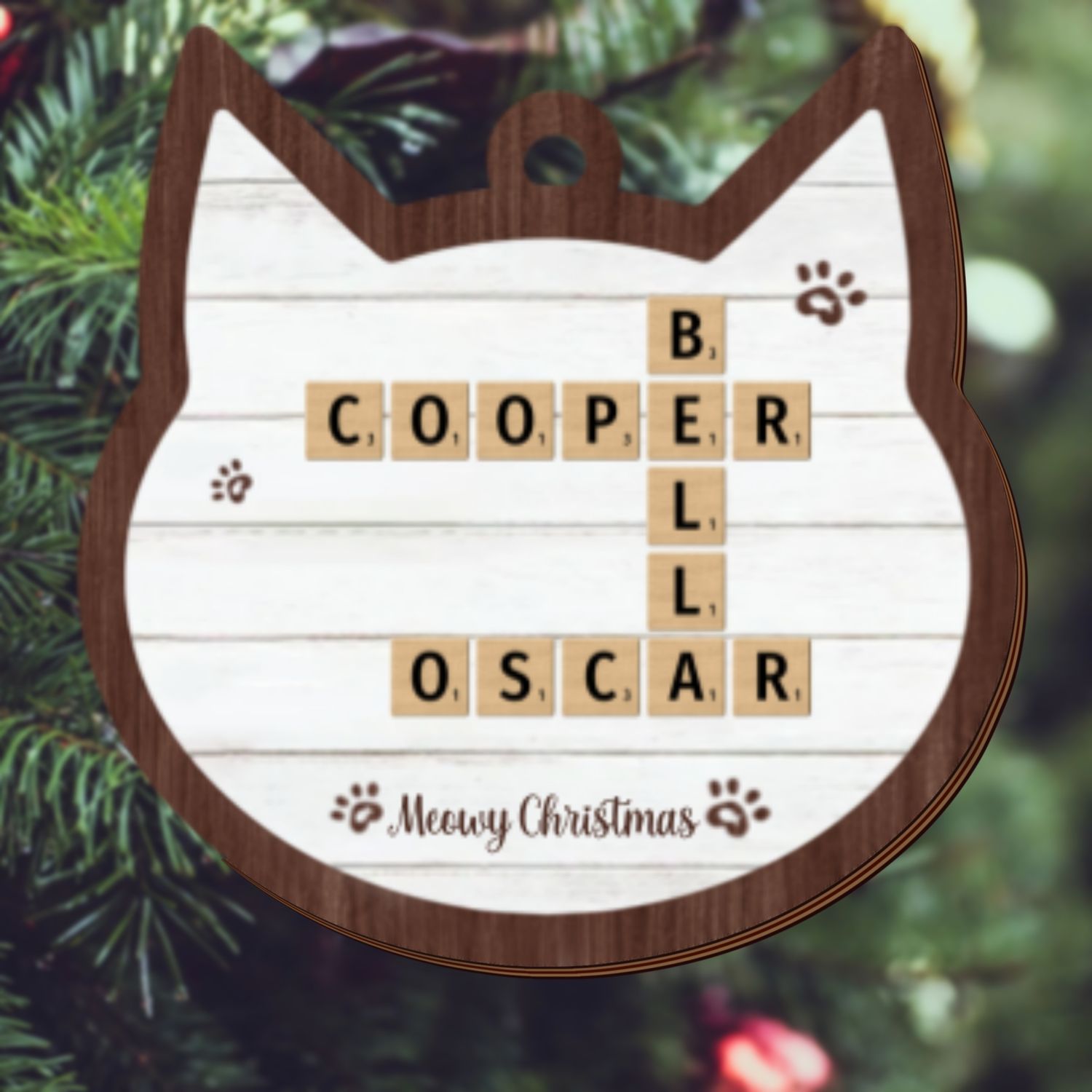 Personalized Crossword Cat Ornament, Pet Lover Ornament, Christmas Ornament CF596 - 19Gifts