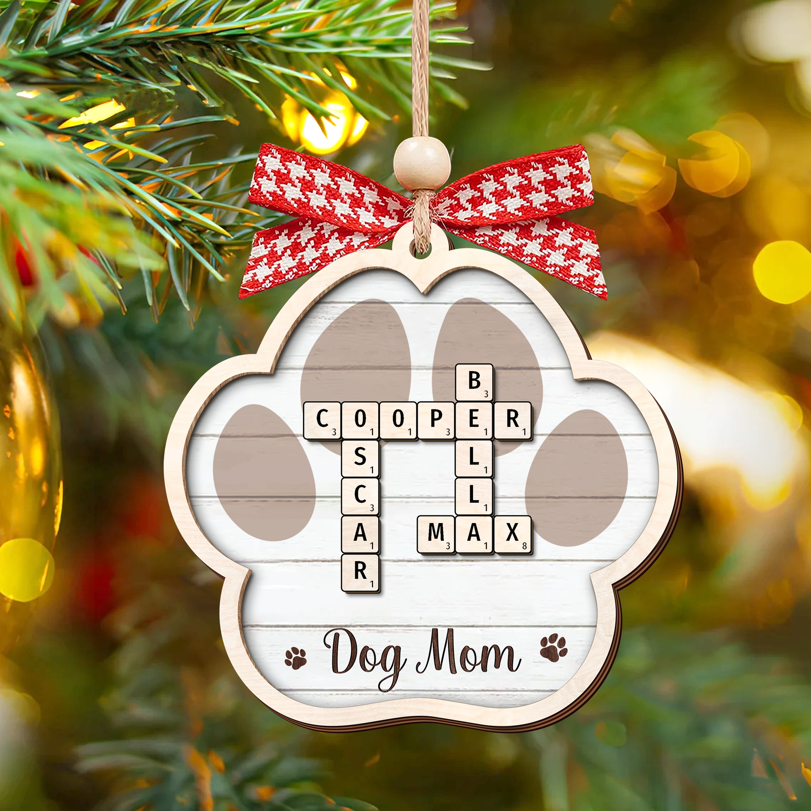 Personalized Crossword Paw Ornament, Pet Lover Ornament, Christmas Ornament CF595 - 19Gifts