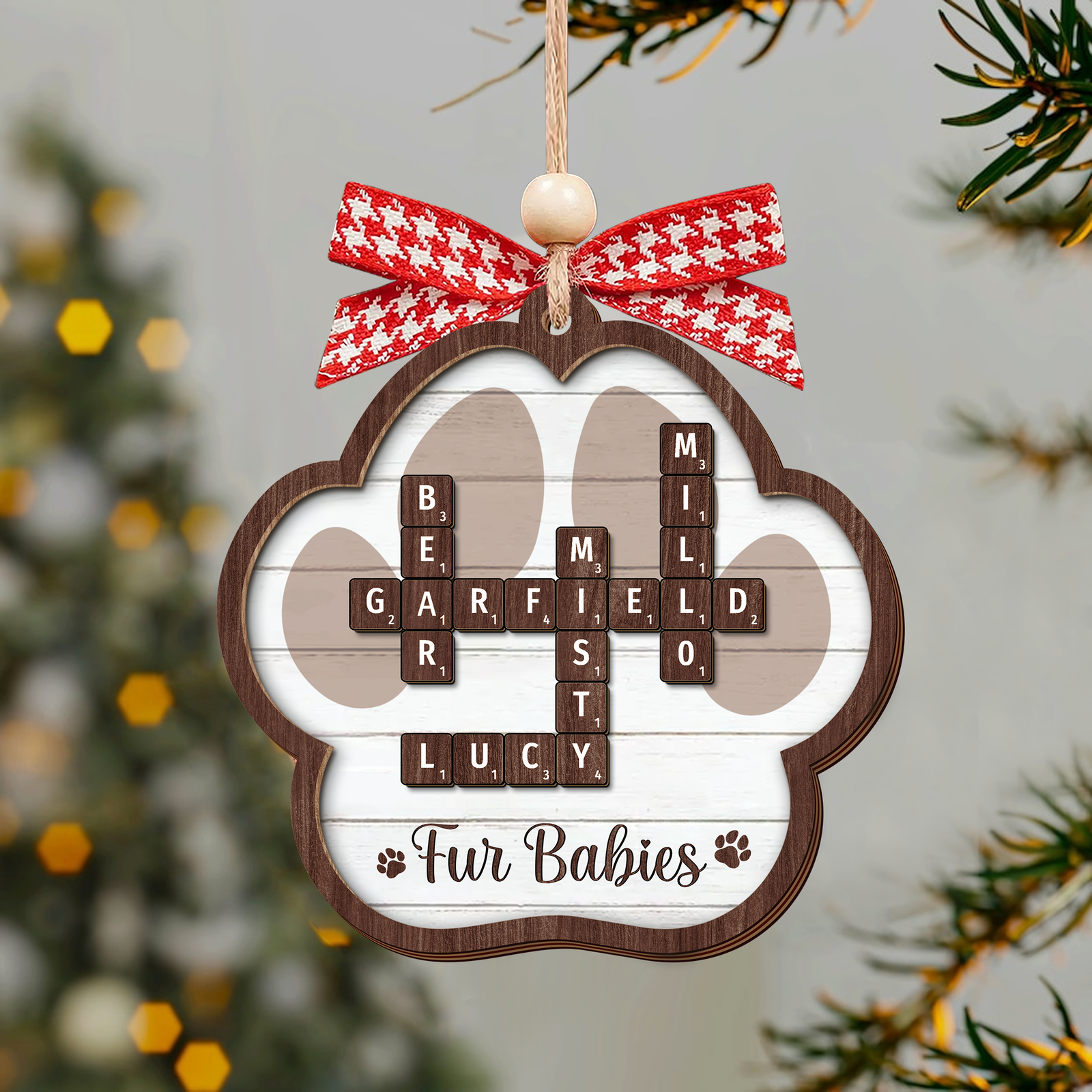 Personalized Crossword Paw Ornament, Pet Lover Ornament, Christmas Ornament CF595 - 19Gifts