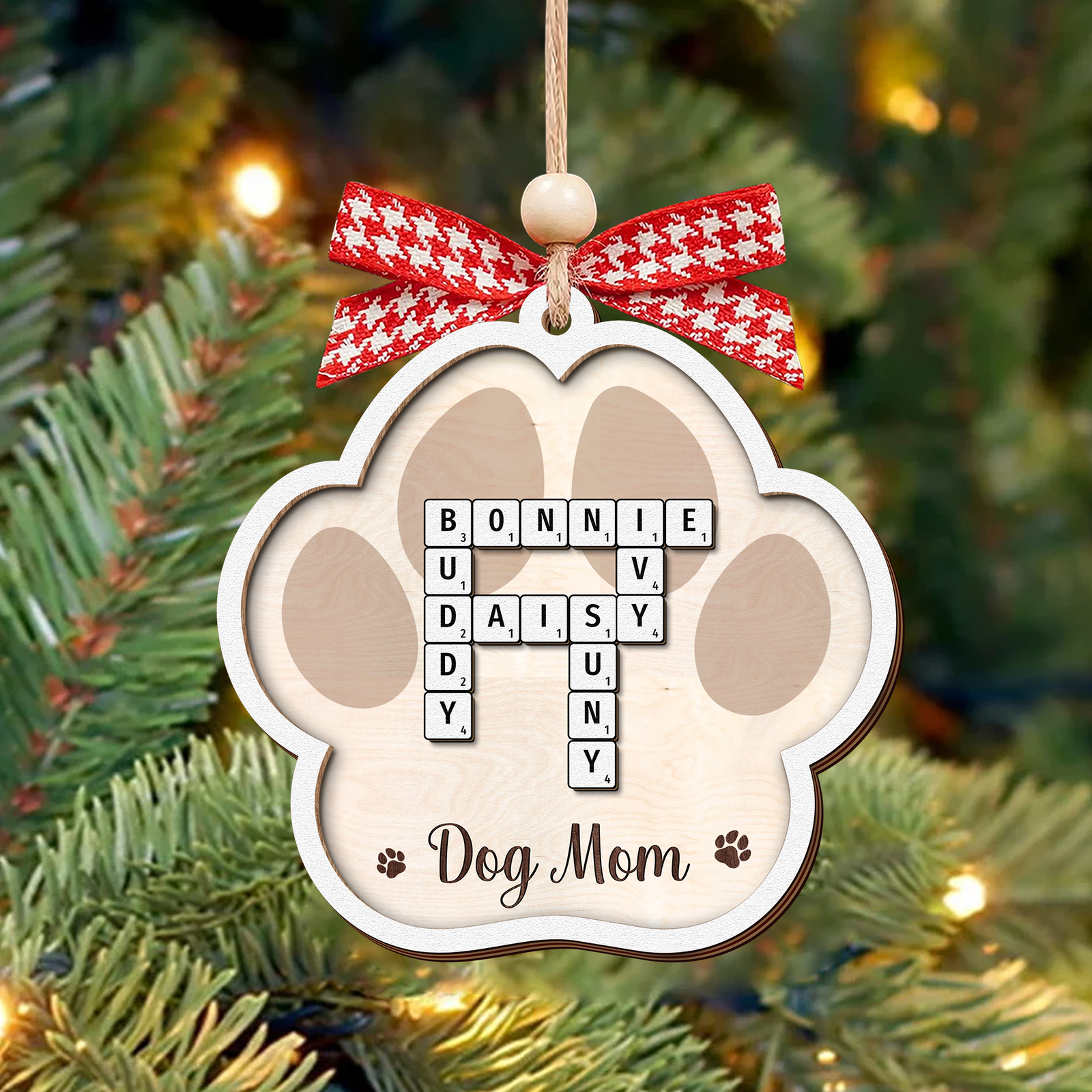Personalized Crossword Paw Ornament, Pet Lover Ornament, Christmas Ornament CF595 - 19Gifts