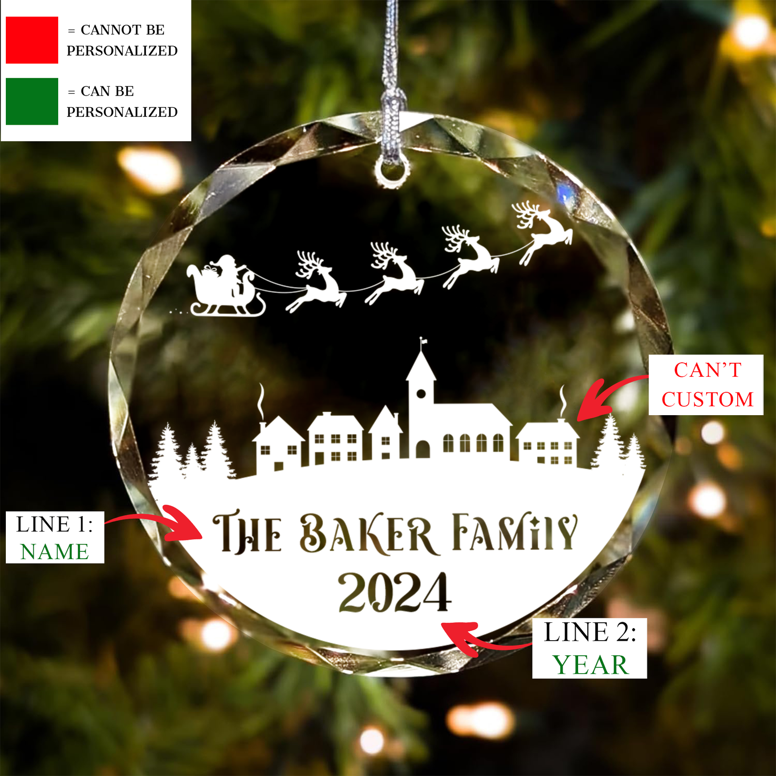 Personalized Family Christmas Glass Ornaments GX02-2 - 19Gifts