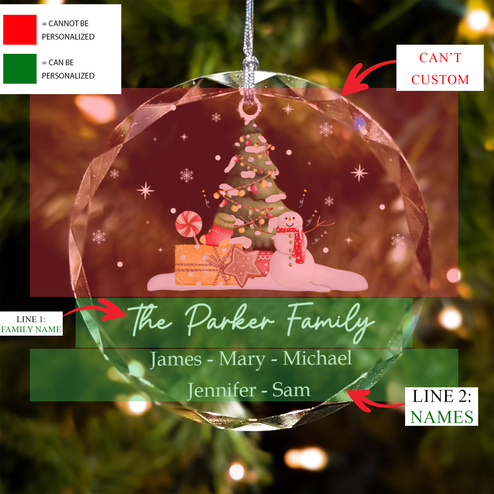 Personalized Family Christmas Glass Ornaments GX02-5 - 19Gifts