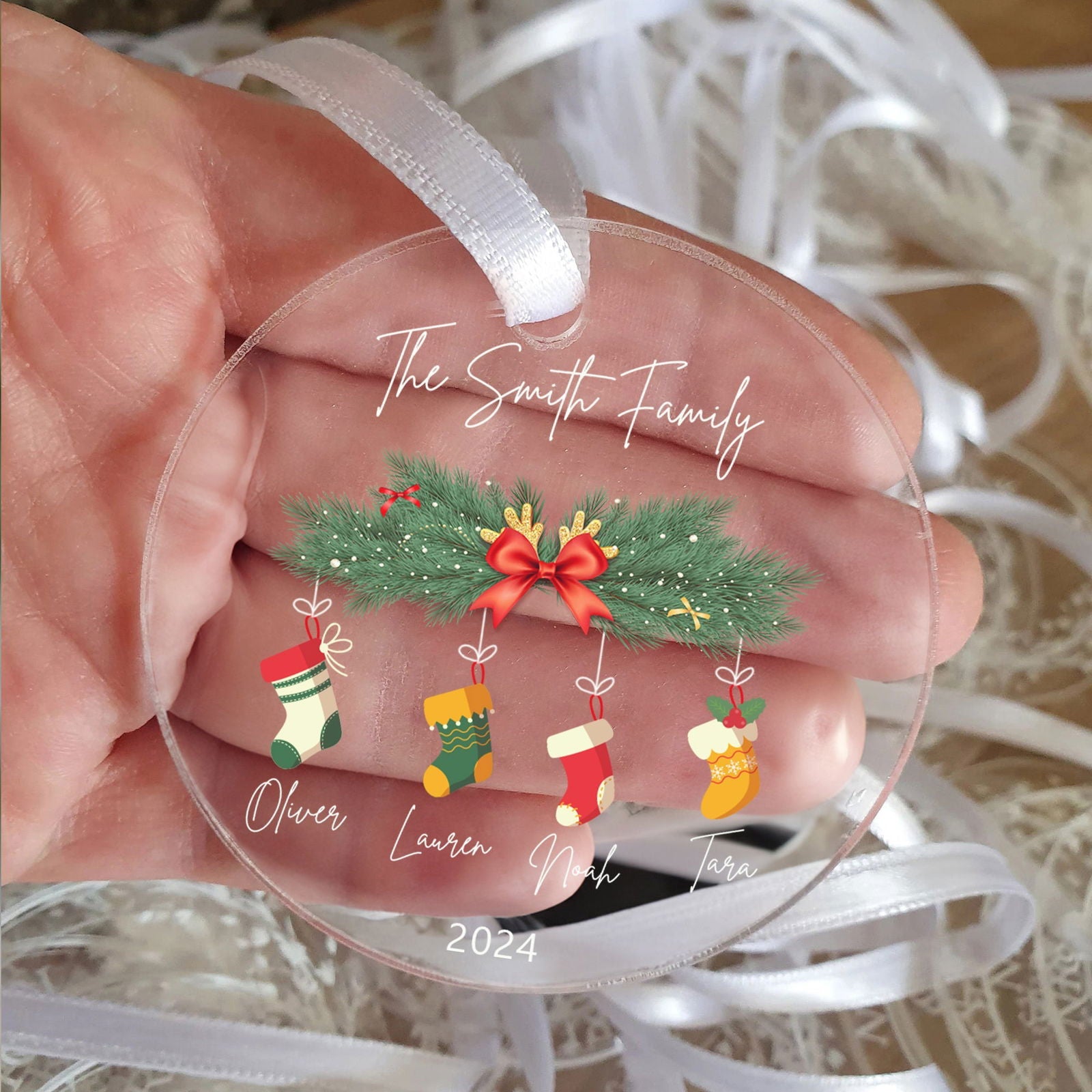 Personalized Family Christmas Ornament 2024 – Custom Family & Pet Ornament AV03-10 - 19Gifts