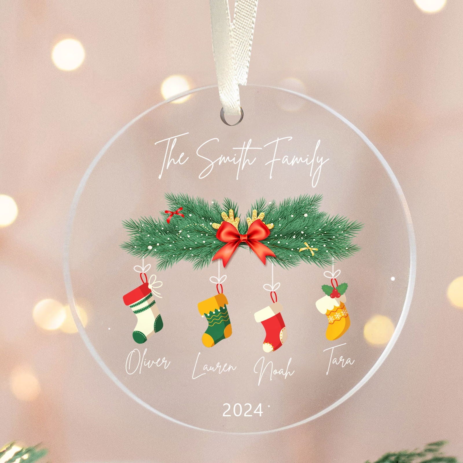 Personalized Family Christmas Ornament 2024 – Custom Family & Pet Ornament AV03-10 - 19Gifts
