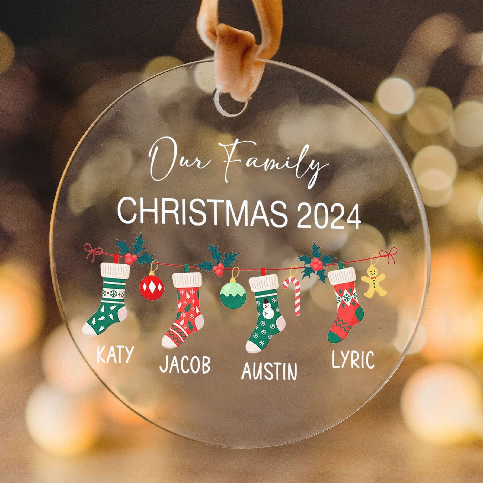 Personalized Family Christmas Ornament 2024 – Custom Family & Pet Ornament AV03-12 - 19Gifts
