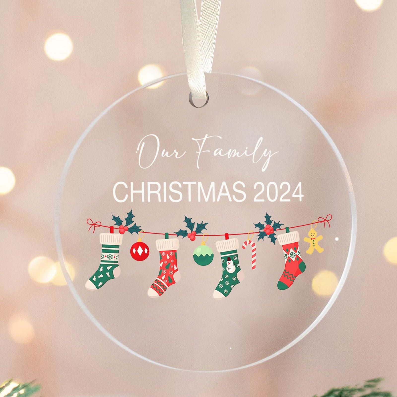 Personalized Family Christmas Ornament 2024 – Custom Family & Pet Ornament AV03-12 - 19Gifts