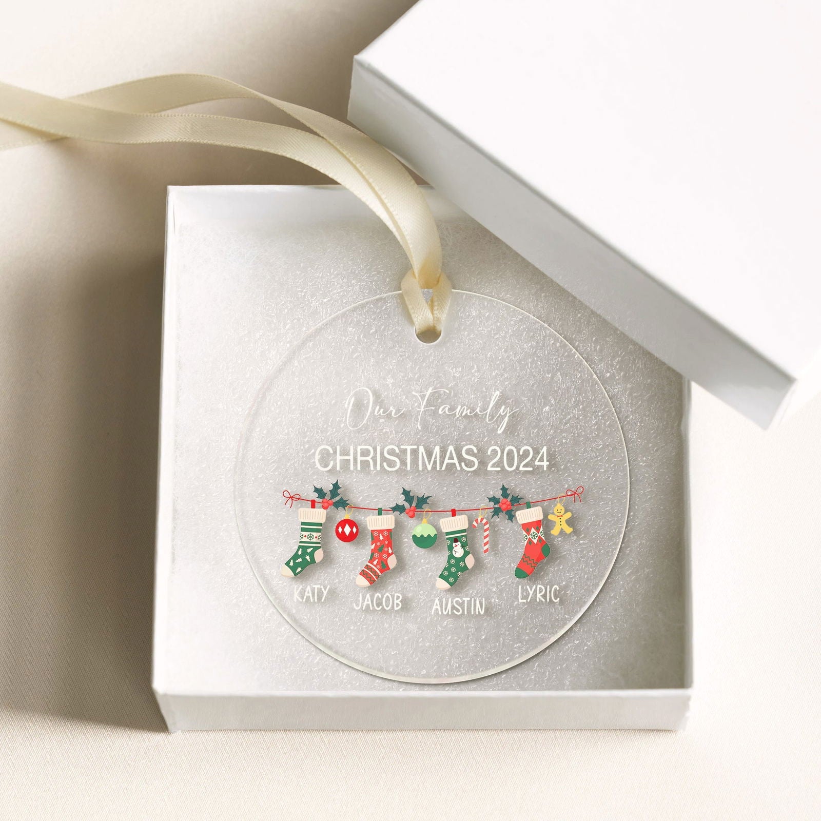 Personalized Family Christmas Ornament 2024 – Custom Family & Pet Ornament AV03-12 - 19Gifts