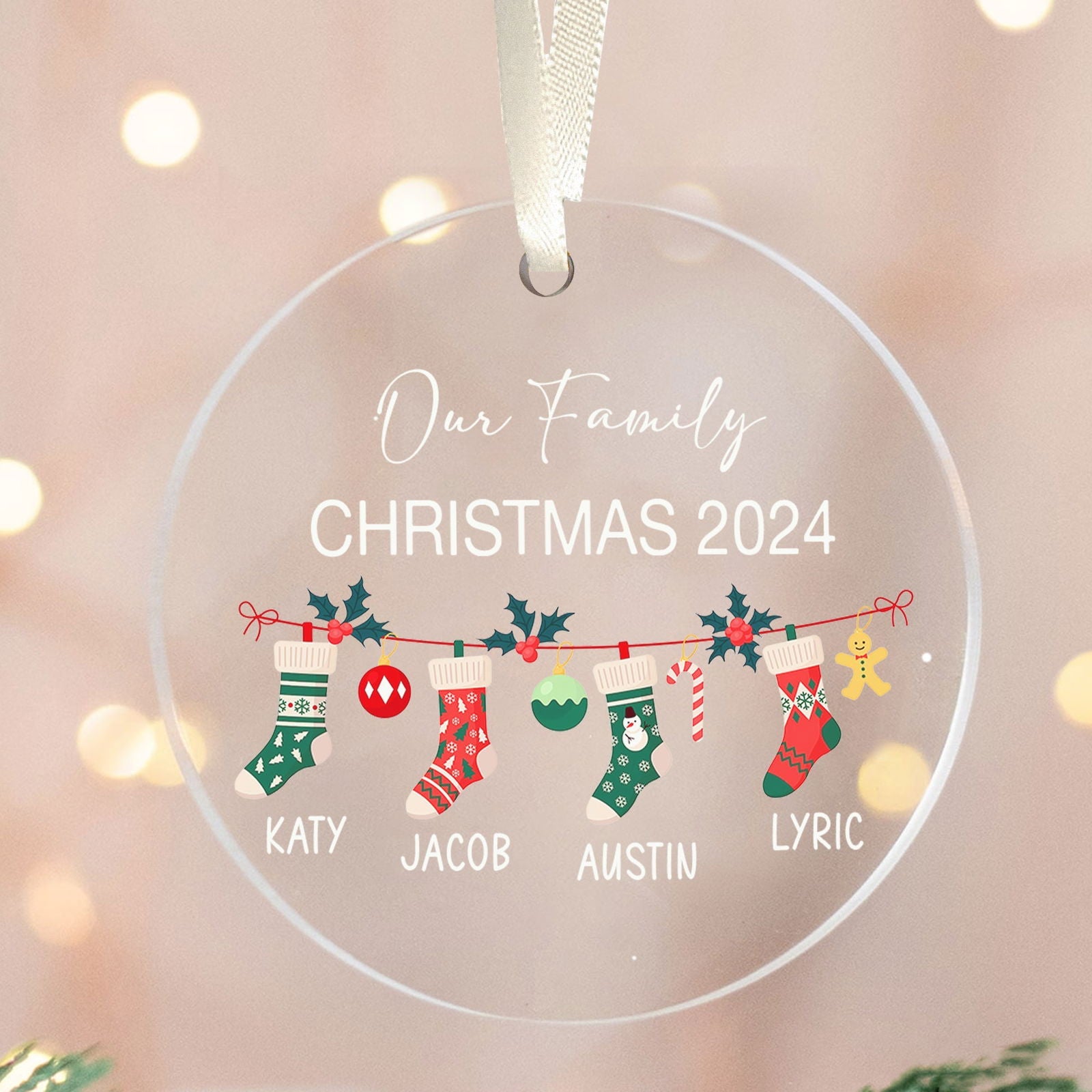 Personalized Family Christmas Ornament 2024 – Custom Family & Pet Ornament AV03-12 - 19Gifts