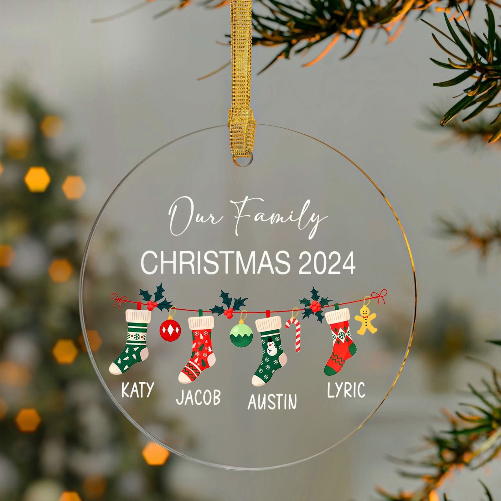 Personalized Family Christmas Ornament 2024 – Custom Family & Pet Ornament AV03-12 - 19Gifts