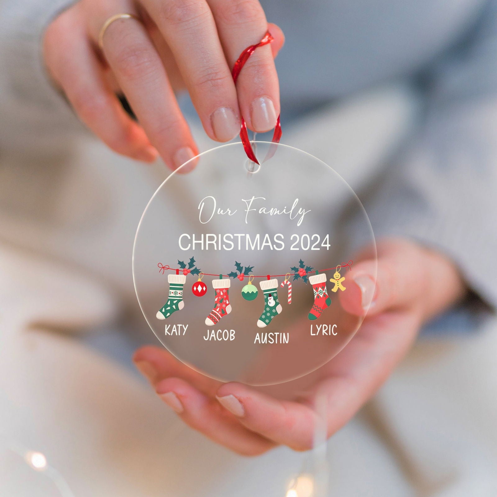 Personalized Family Christmas Ornament 2024 – Custom Family & Pet Ornament AV03-12 - 19Gifts