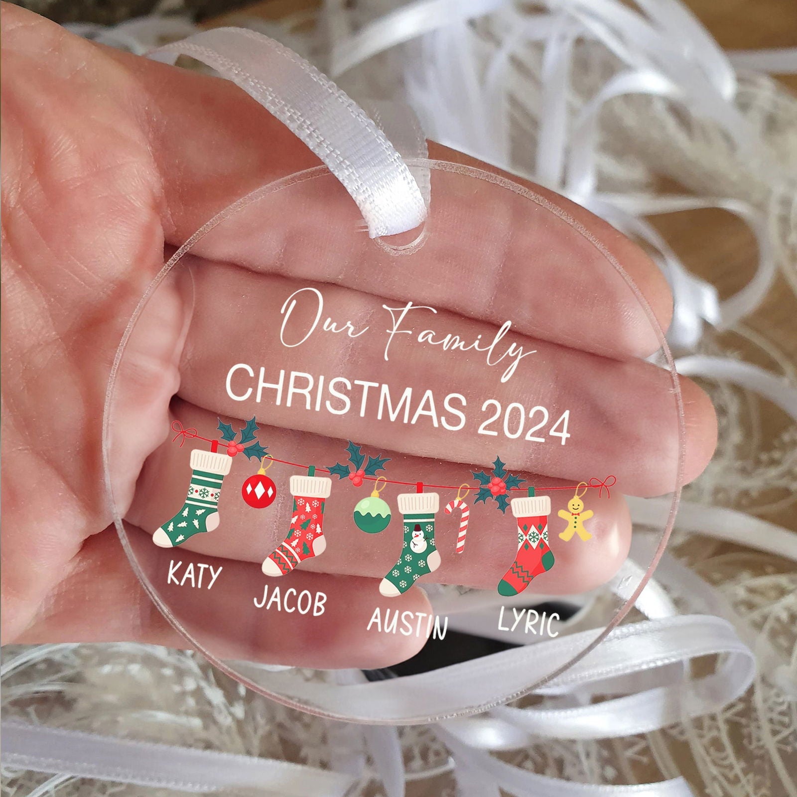Personalized Family Christmas Ornament 2024 – Custom Family & Pet Ornament AV03-12 - 19Gifts