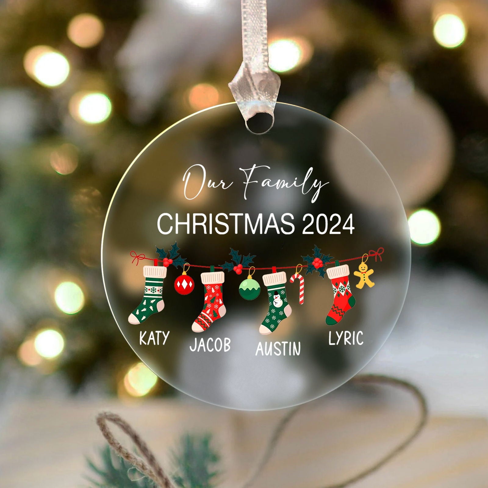 Personalized Family Christmas Ornament 2024 – Custom Family & Pet Ornament AV03-12 - 19Gifts