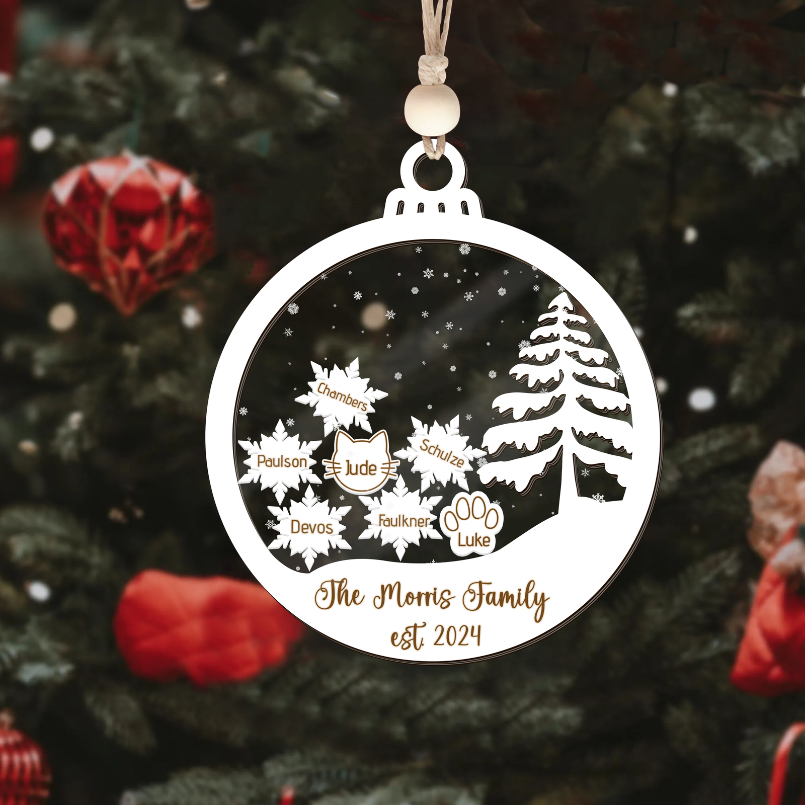 Personalized Family Christmas Ornament 5D, Custom Family Name Wooden Ornament CF299 - 19Gifts