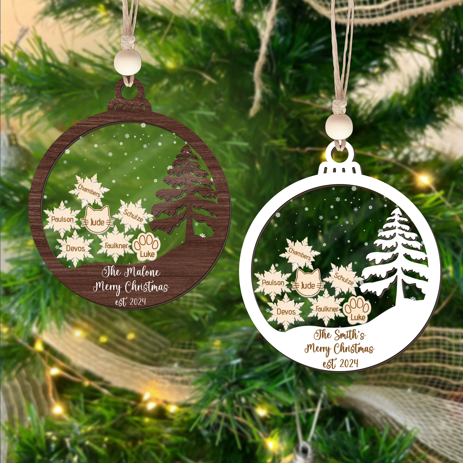 Personalized Family Christmas Ornament 5D, Custom Family Name Wooden Ornament CF299 - 19Gifts