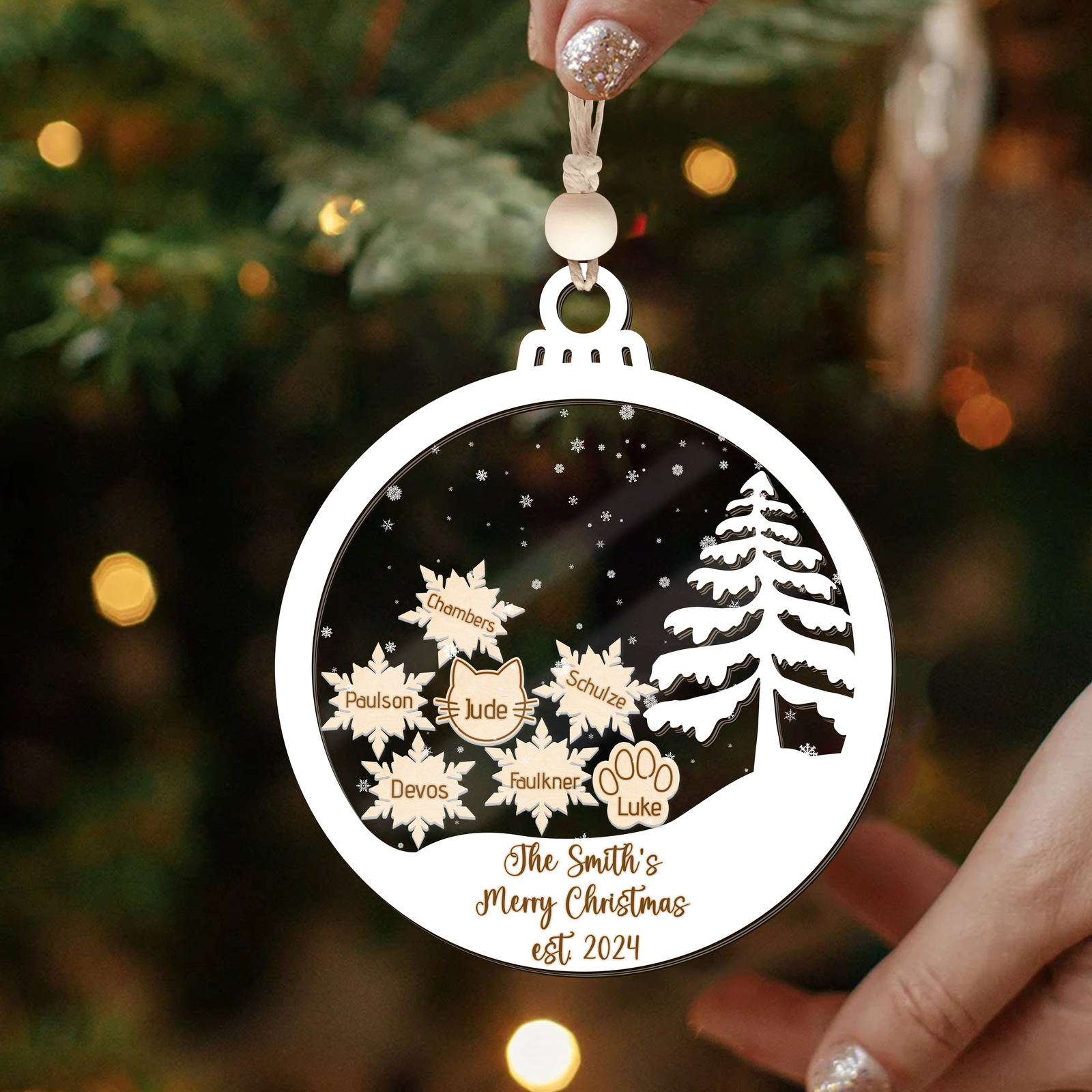 Personalized Family Christmas Ornament 5D, Custom Family Name Wooden Ornament CF299 - 19Gifts