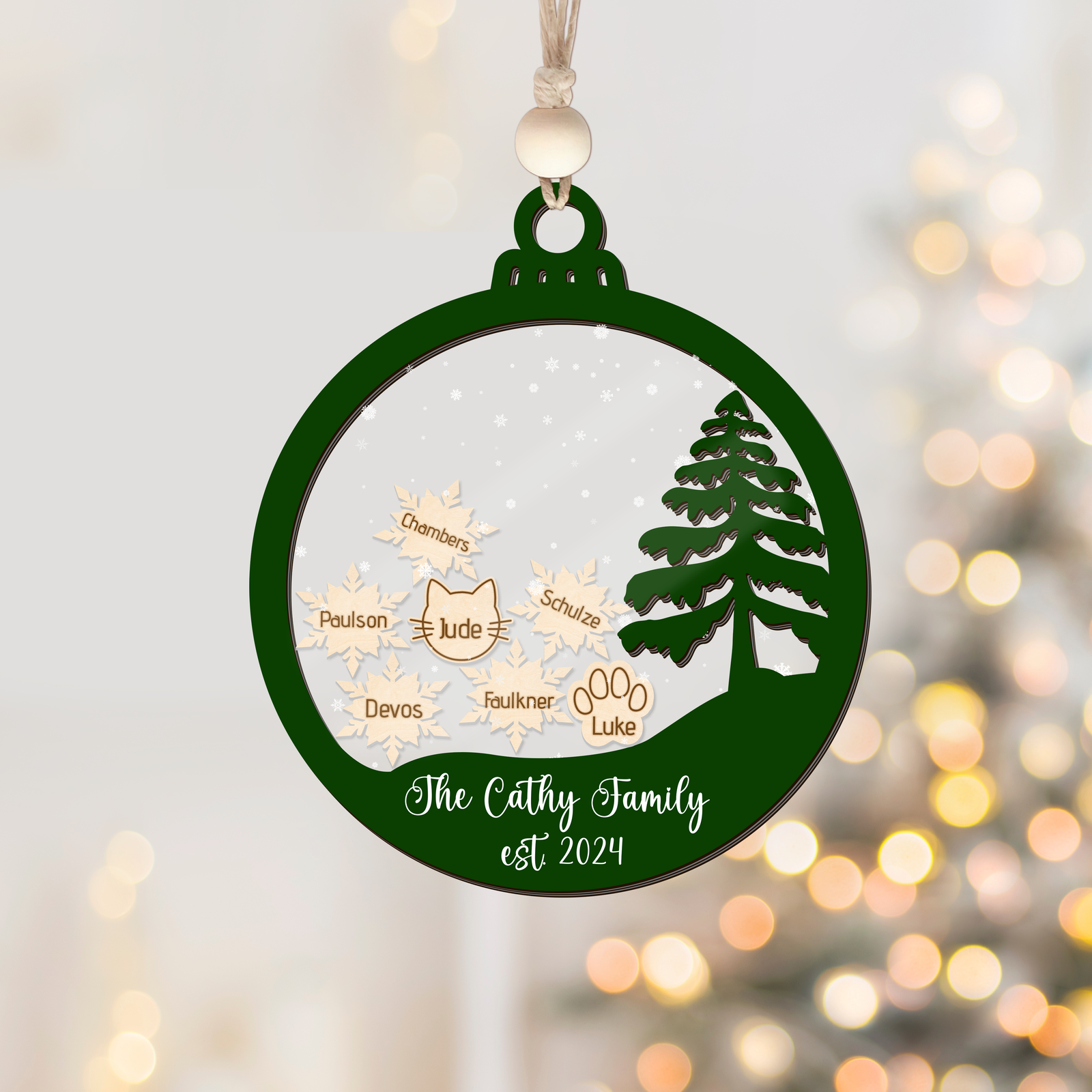 Personalized Family Christmas Ornament 5D, Custom Family Name Wooden Ornament CF299 - 19Gifts
