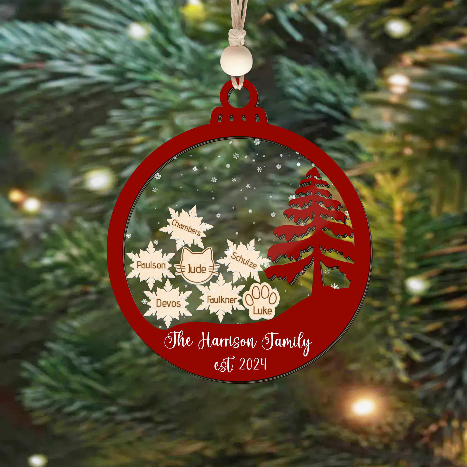 Personalized Family Christmas Ornament 5D, Custom Family Name Wooden Ornament CF299 - 19Gifts
