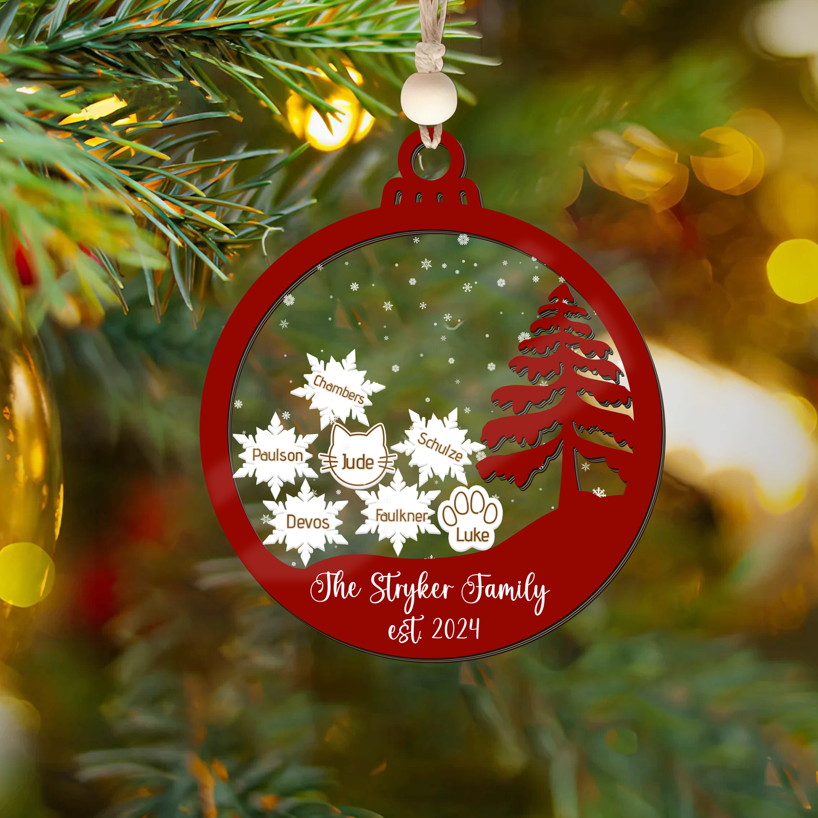 Personalized Family Christmas Ornament 5D, Custom Family Name Wooden Ornament CF299 - 19Gifts